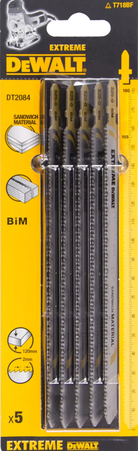 DeWALT DT2084-QZ BiM Jigsaw Blade Extreme — 2mm Tooth Pitch — Sandwich Material (5pc)