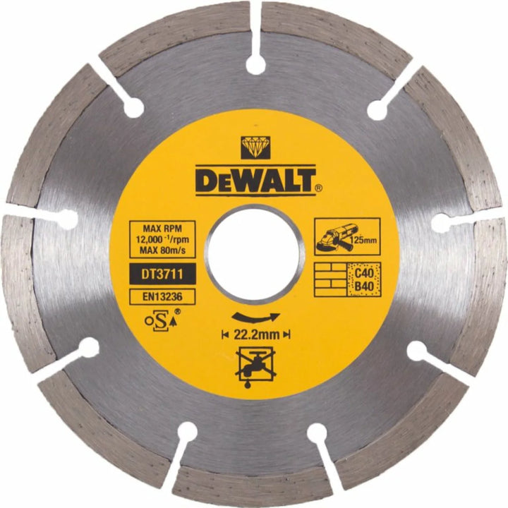 DeWALT DT3711-QZ Diamond Cut-Off Wheel — 125 x 22.23 x 1.8mm — Concrete — Stone