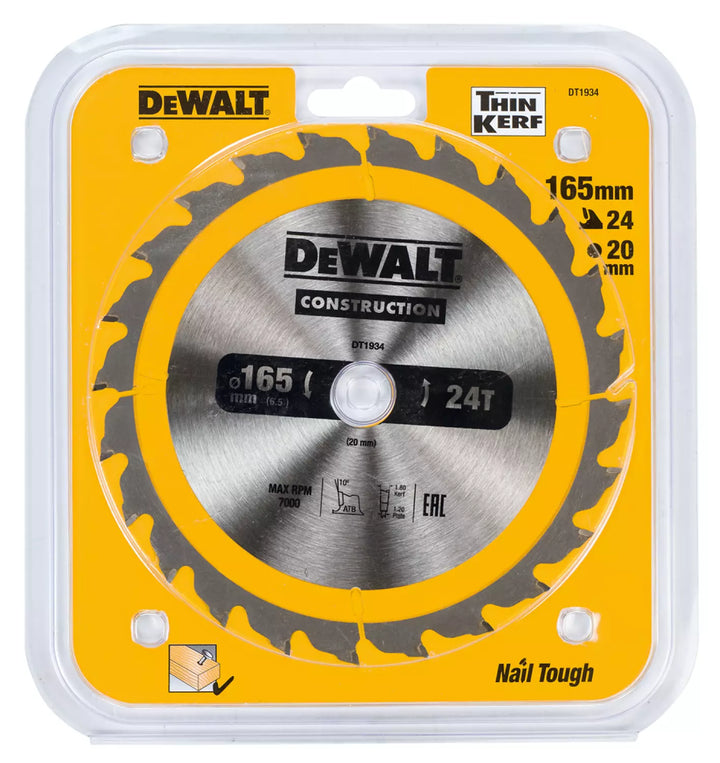 DeWALT DT1934-QZ Circular Saw Blade — 165 x 20 x 24T — Wood