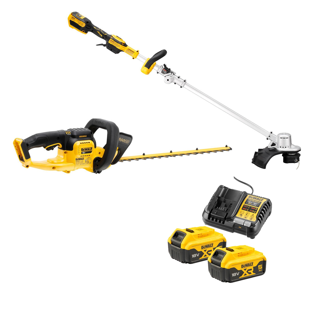 DeWALT Cordless Lawn & Garden Combo Set: Hedge Trimmer + String Trimmer Kit (Incl. 2x 5.0Ah Batteries)